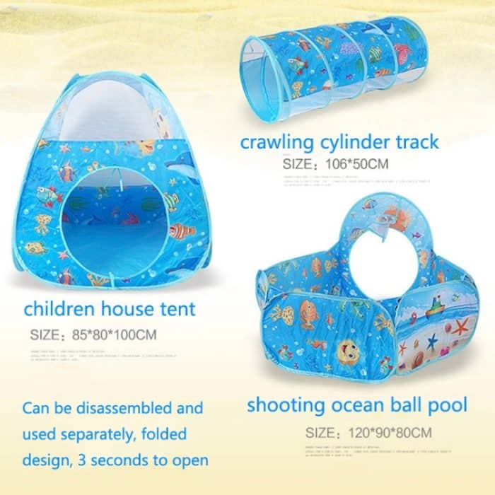 3 in 1 ZP01 Kinder Zelt Spielhaus Tunnel faltbares Schießen Ozean Ball Pool Spielzeug, Blue Sea, Deep Sea – Bild 5