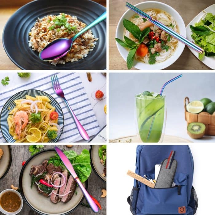 7-in-1-Besteck, Löffel, Essstäbchen und Strohhalm, tragbares Besteckset aus Edelstahl, Silver + Light Bag, Gold+ Light Bag, Rose+ Light Bag, Symphony + Light Bag, Black+ Light Bag, Silver + Deep Bag, Gold  + Deep Bag, Rose  + Deep Bag, Symphony + Deep ... – Bild 5