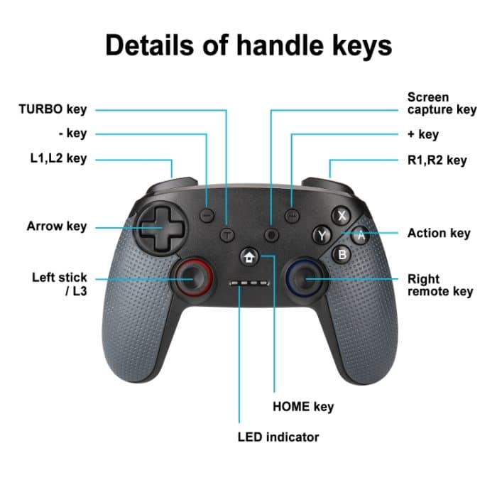 Drahtloses Bluetooth-Gamepad mit integrierten Doppelmotoren und TURBO-Funktion, geeignet für Switch Pro, MB-S804 – Bild 6
