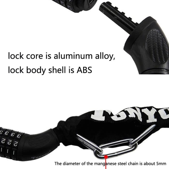 TONYON BG-TY-732 Fahrrad-Drahtschloss Universal-Passwort-Kettenschloss Motorrad-Elektroauto-Diebstahlsicherungsschloss, TONYON BG-TY-732 Anti-Theft Lock(Red), TONYON BG-TY-732 Anti-Theft Lock(Black) – Bild 2