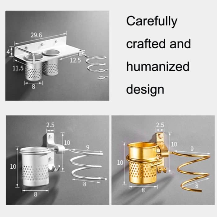 Goldener Haartrocknerhalter aus Space-Aluminium, With Barrel (Silver), With Barrel (Gold), With Double Barrel, With Toothbrush Holder – Bild 4