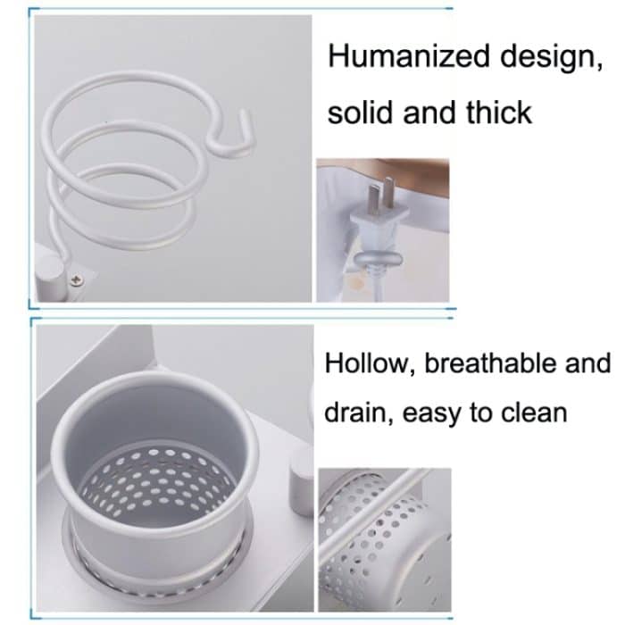 Goldener Haartrocknerhalter aus Space-Aluminium, With Barrel (Silver), With Barrel (Gold), With Double Barrel, With Toothbrush Holder – Bild 2