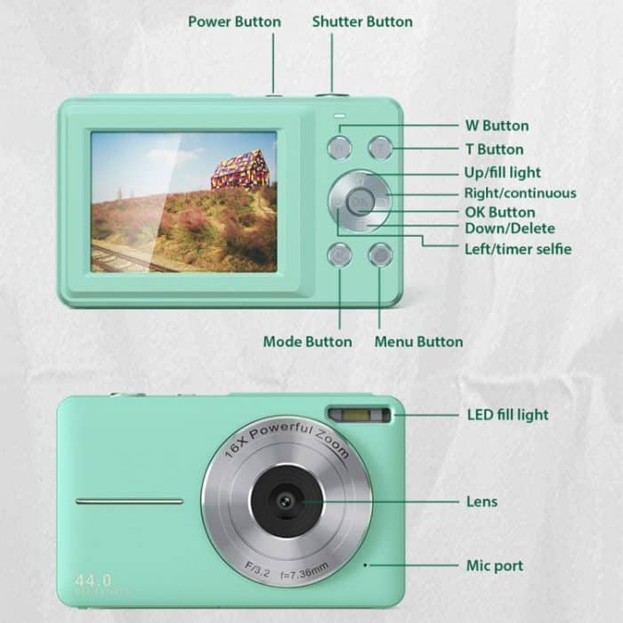 DC403L-AF 2,4-Zoll 16X Zoom HD Digitalkamera Mini Kinder Fotokamera, US Plug, UK Plug, EU Plug – Bild 4