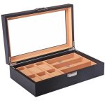 6+3 PU-Uhren-Brillenetui, Kohlefaser-PU-Haut-Uhrenbox, Sonnenbrillen-Box, 6 + 3 Brown, 6 + 3 Black