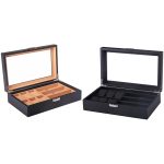 6+3 PU-Uhren-Brillenetui, Kohlefaser-PU-Haut-Uhrenbox, Sonnenbrillen-Box, 6 + 3 Brown, 6 + 3 Black – Bild 2
