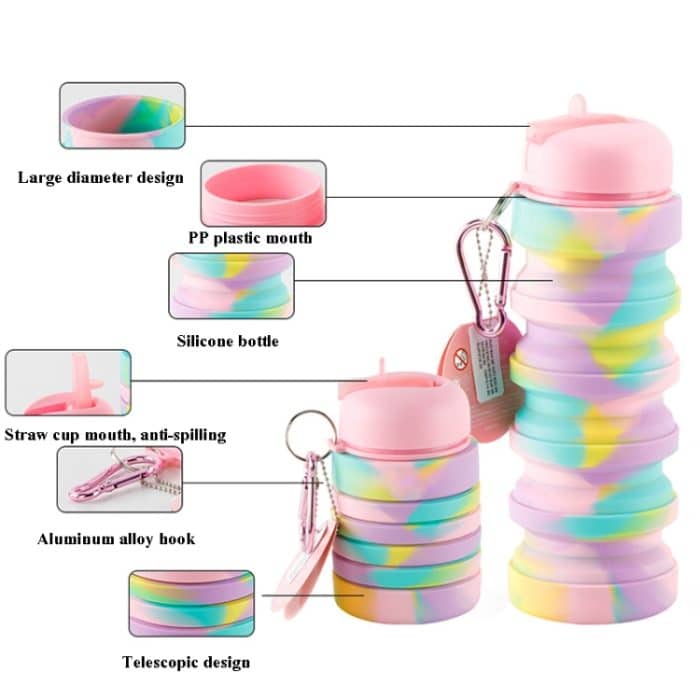 Faltbarer Wasserbecher aus Silikon, tragbar, für Outdoor-Sportarten, große Kapazität, einziehbarer Reisebecher, 350ml – Bild 5