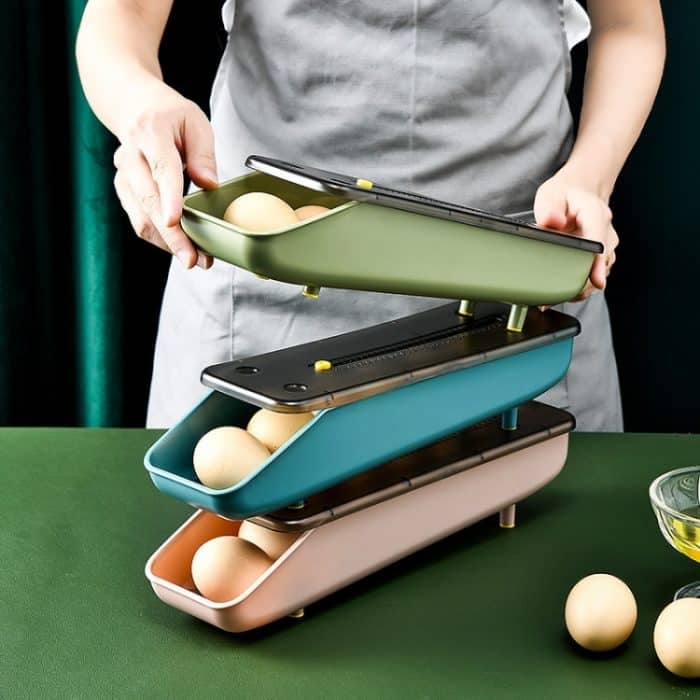 2 Stück füllen automatisch die Eier-Aufbewahrungsbox, den Kühlschrank, die Frischhaltebox, 1 Layers Green, 1 Layers  Blue, 1 Layers Pink – Bild 5