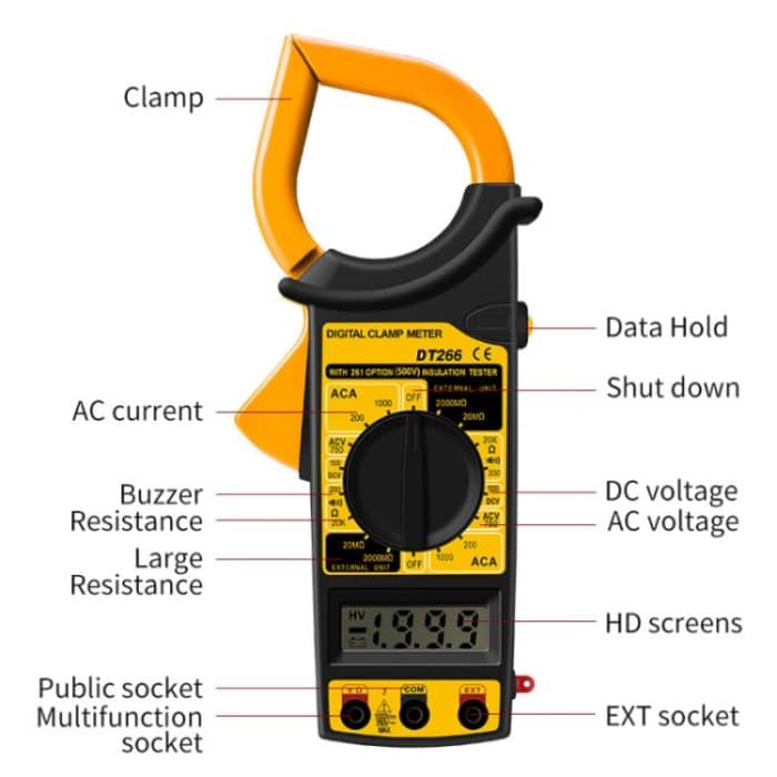ANENG DT266 Automatisches hochpräzises Zangenmultimeter mit Summer, DT266 Yellow, DT266 Red – Bild 7