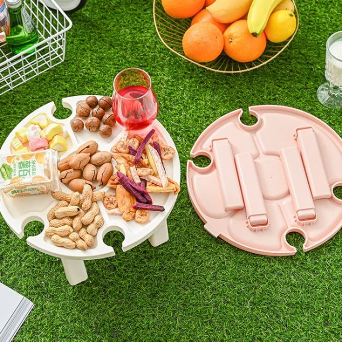 Tragbarer klappbarer Weintisch für Picknick im Freien, Picnic Table White, Picnic Table Pink – Bild 5