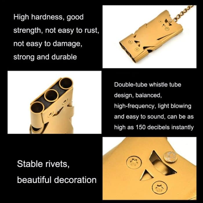 2 Stück Outdoor-Überlebens-Rettungspfeife aus Edelstahl mit hoher Dezibelzahl und drei Rohren, Silver, Grey, Black, Colorful, Gold – Bild 3