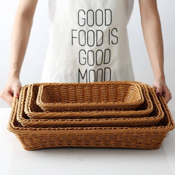 A1744 Rattankorb, Aufbewahrungskorb für Lebensmittel und Obst, rechteckiger Obstteller, Größe:, Small, Medium, Large, Extra Large – Bild 5