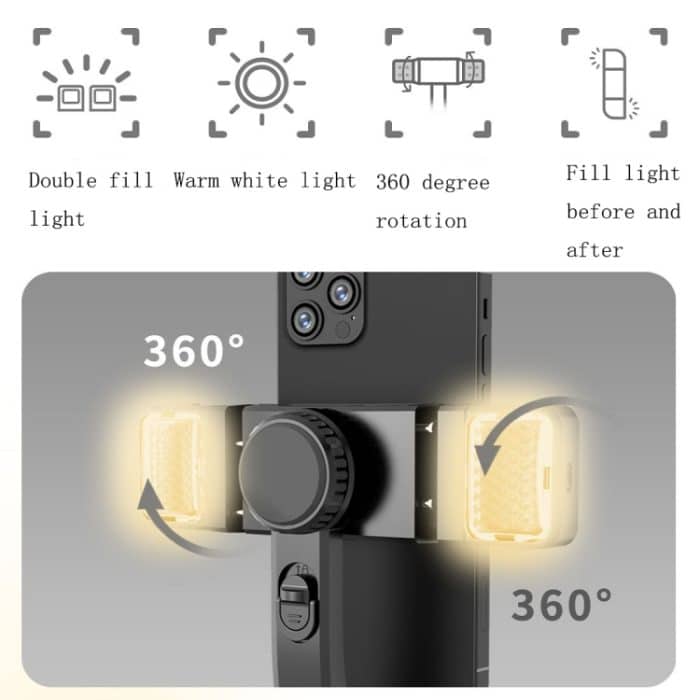 CYKE Q08D Handheld Dual Light Bluetooth Handy Selfie Stick, Dual Light Version – Bild 4