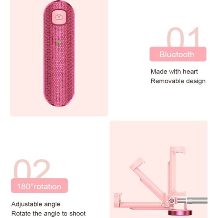 CYKE N-MY Integrierter Stativ-Bluetooth-Live-Selfie-Stick, Black, Pink – Bild 3