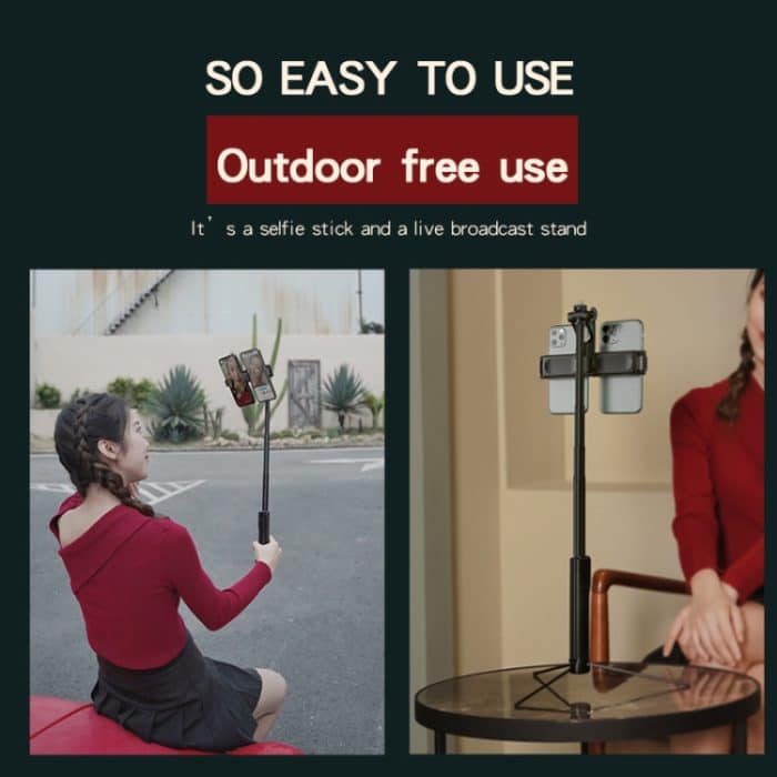 CYKE A22 Bluetooth-Fernbedienung mit Stativ-Foto-Live-Halterung, A22-80CM-Black (Dual Camera) – Bild 7