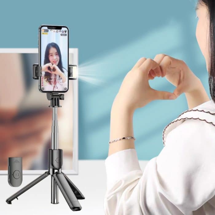 L03S Bluetooth-Fülllichtstativ mit integriertem Selfie-Stick, Black, White – Bild 6