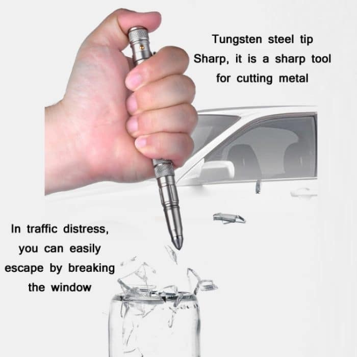 P08 Outdoor-LED mit blinkendem Wolframstahl-Selbstverteidigungsstift zum Zerbrechen von Fenstern, Black, Gold, Grey – Bild 4