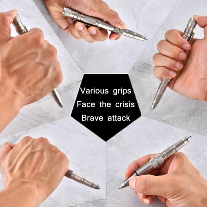 P08 Outdoor-LED mit blinkendem Wolframstahl-Selbstverteidigungsstift zum Zerbrechen von Fenstern, Black, Gold, Grey – Bild 6