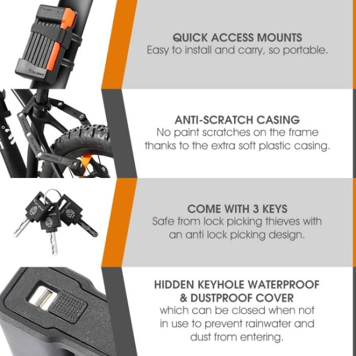 WEST BIKING Fahrrad-Diebstahlschutz, leichtes, faltbares Kettenschloss, WEST BIKING Lock(Black Orange) – Bild 4