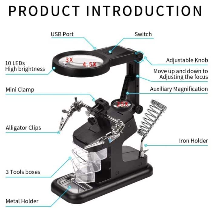 Desktop-Multifunktions-Chip-Schweiß-Reparatur-Inspektionslupe mit LED-Licht, 3-45X Black, 3-45X White – Bild 5