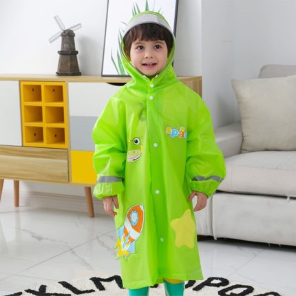 Großer Kinder-Regenmantel mit Hutkrempe und Cartoon-Print und Schultaschensitz, S, M, L, XL, XXL