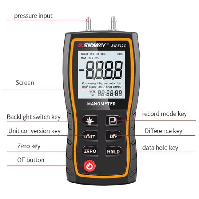 Digital Handheld Differential Pressure Gauge Negative Pressure Tester, SNDWAY SW-512A, SNDWAY SW-512B, SNDWAY SW-512C – Bild 3