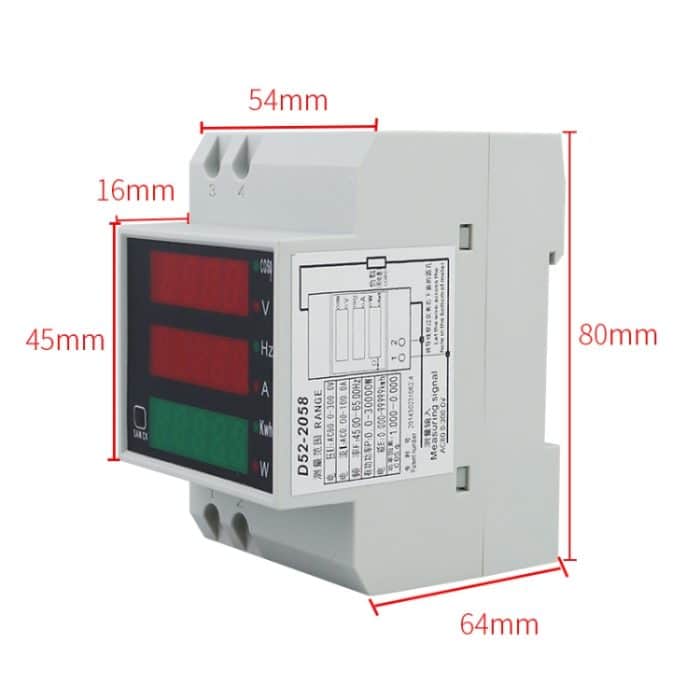 D52-2058 Wattmeter DIN-Schiene Volt-Strommesser, AC80-300V Built-in CT, AC200-450V Built-in CT – Bild 3