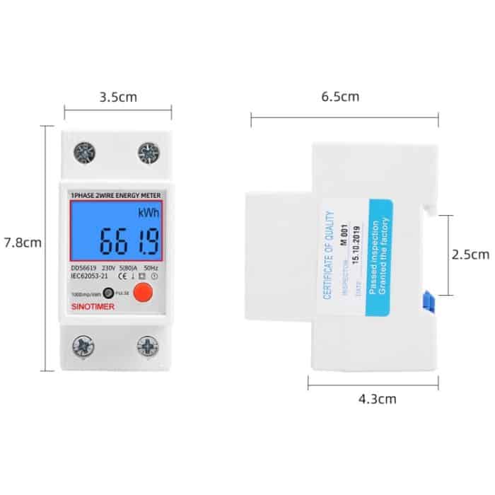 SINOTIMER DDS6619-012 Hintergrundbeleuchtung Display Haushalt Einphasen-Schienenenergiezähler 5-80A, DDS6619-012 – Bild 3