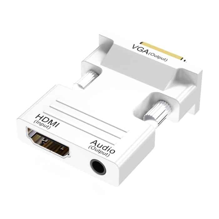 HDMI-Buchse auf VGA-Stecker mit Audio-Adapter, Computer-Monitor, TV-Projektor, Konverter, White, Gold, Black – Bild 1