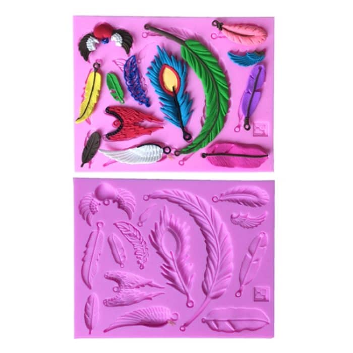 TBD06024277.jpg 2 PCs Feder geformte Fondantkuchen Silikonform Backkuchen -Dekorationswerkzeuge – Bild 1