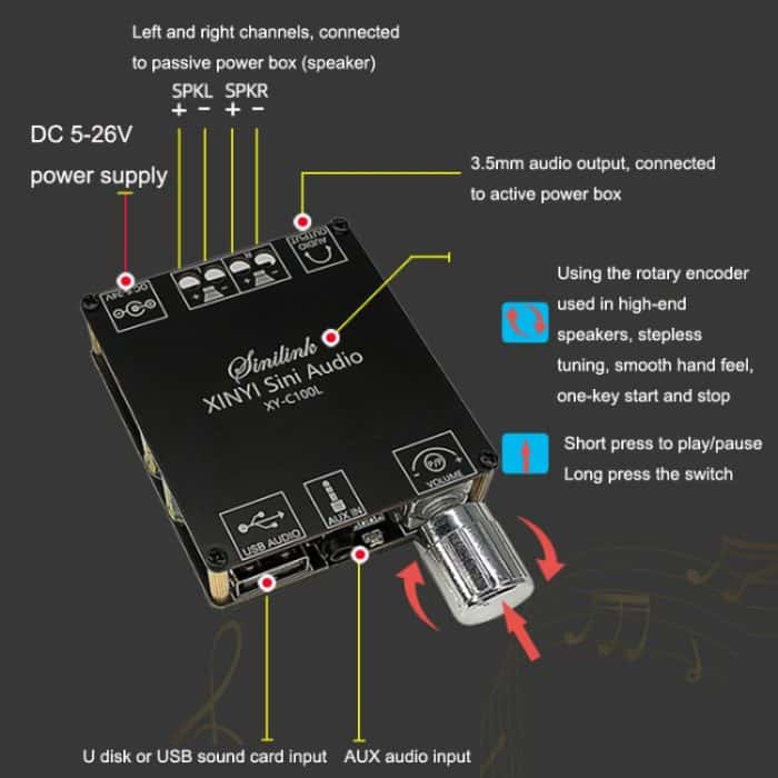 XY-C100L STEREO STEREO STREPLESS Tuning Bluetooth Digital Power Amplifier Board – Bild 5