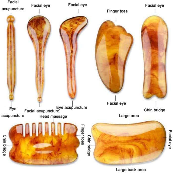 7 Teile/satz Gesichtssehne Stick Gesichtsschabbrett Meridian Akupunkturstift, Green, Pink, Amber – Bild 4
