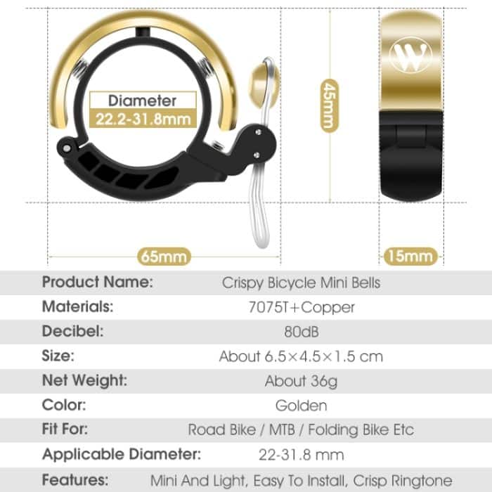 WEST BIKING Fahrrad-Retro-Kupferglocke, klare und laute Reitglocke, WEST BIKING Copper Bell(Gold) – Bild 3