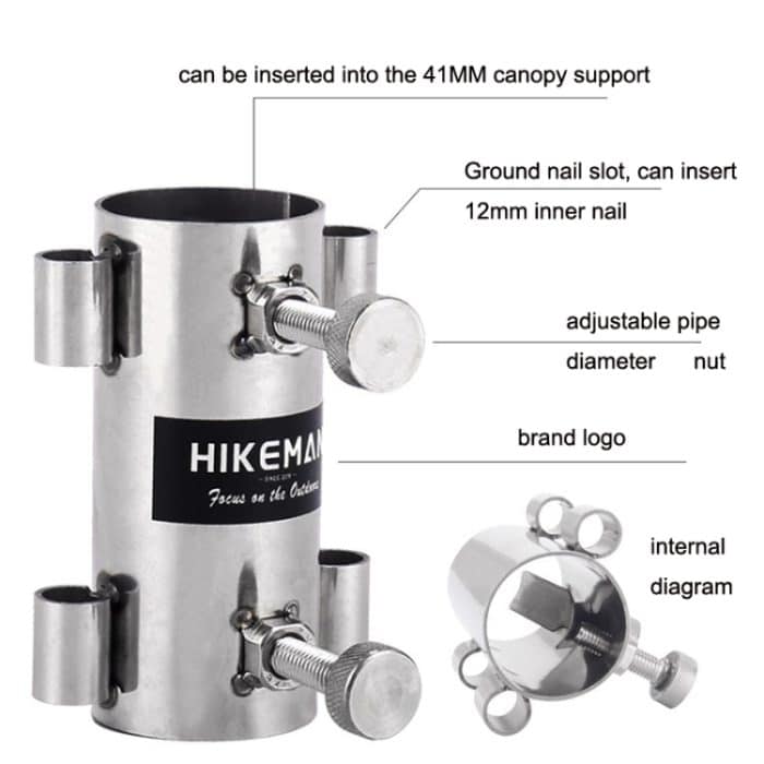 HIKEMAN Outdoor-Camping-Überdachungsstangenhalter mit vergrößerter Öffnung, Stil:, Stainless Steel (Silver), Adjustment (Black) – Bild 7