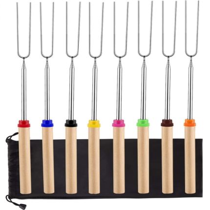 2 Stück 1124-7 Marshmallow-Grillgabel mit einziehbarem Holzstab, Spsc:, Drawstring Bag, Zipper Bag