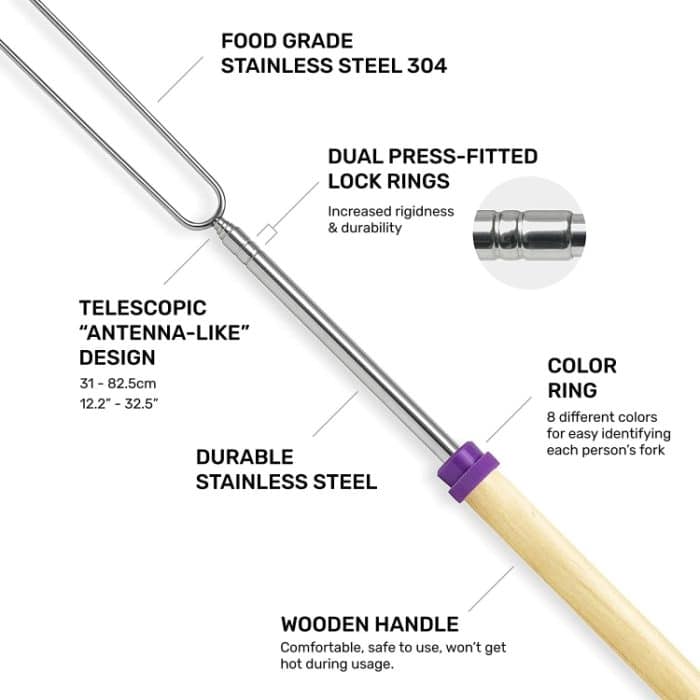 2 Stück 1124-7 Marshmallow-Grillgabel mit einziehbarem Holzstab, Spsc:, Drawstring Bag, Zipper Bag – Bild 4