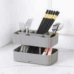 2 PCS Küche Löffel Messer Rack Ablassen Stäbchen Käfig Multifunktionale Lagerung Box, 2 PCS Grey