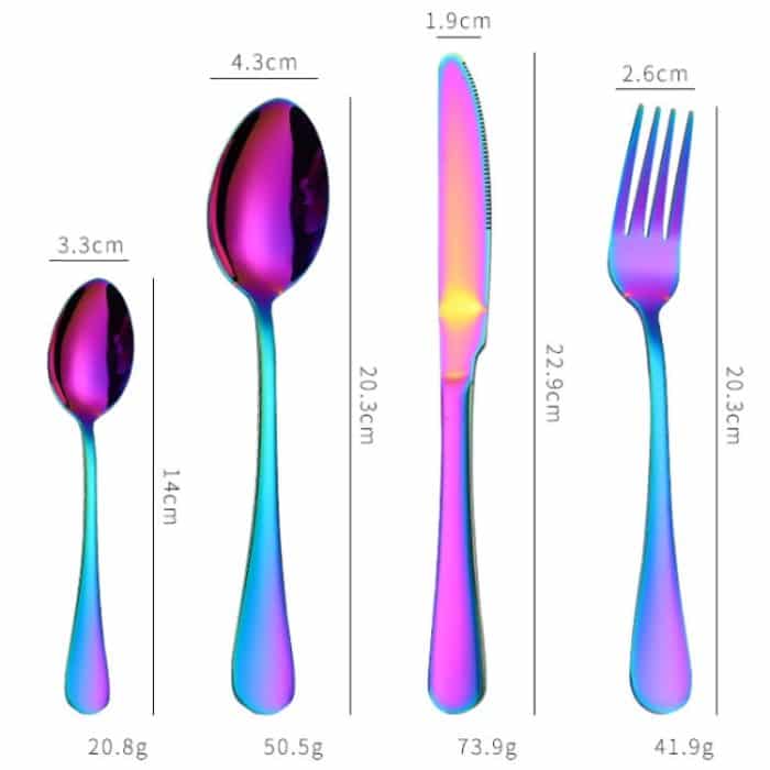 4 Teile/satz Edelstahl Western Steak Gabel Löffel Messer Set, True Color, Golden, Rose Gold, Colorful, Black – Bild 3