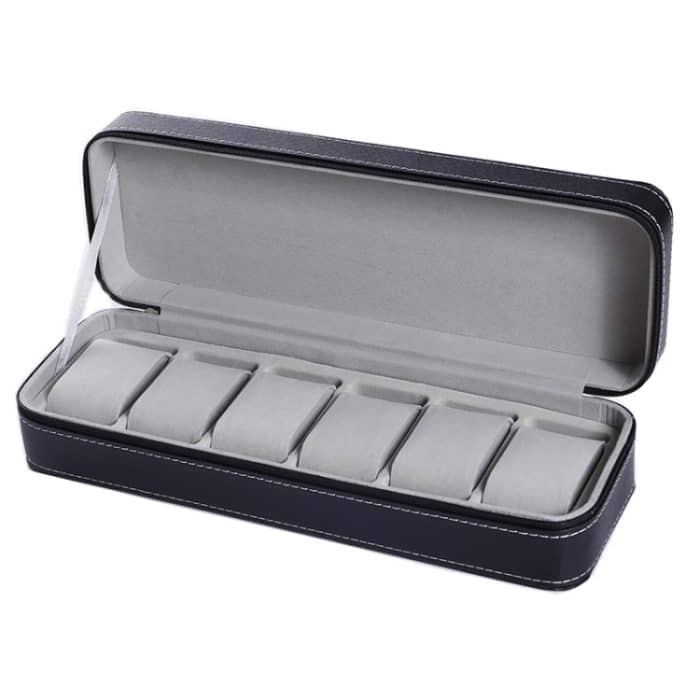 6-Bit-Reißverschluss-Uhrenbox, Aufbewahrungsbox, PU-Reißverschluss-Tasche, Uhrenbox, 6 Bit – Bild 2