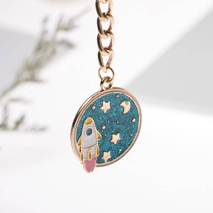 5 Stück Tropföl runder Schlüsselanhänger Schlüsselanhänger Taschenanhänger, Planet Rocket, Cosmic Planet, Astronauts, Snow Mountain, Blue Planet, Astronauts Alloy, Unicorn – Bild 4