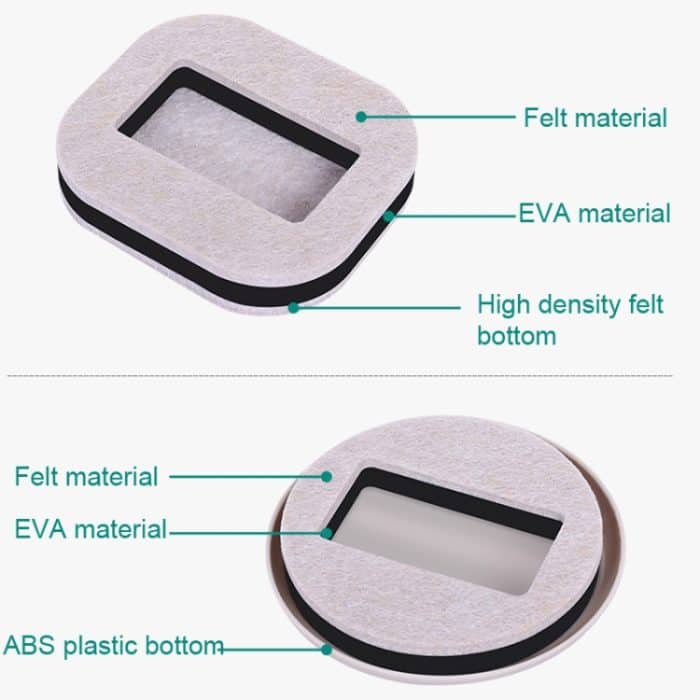 5 Stück Computersitz-Riemenscheibenhalter, Stuhlrolle, rutschfeste Unterlage, Square Bean-colored Felt Bottom, Square Brown Felt Bottom, Round Bean Color Plastic Bottom, Round Black Plastic Bottom – Bild 5