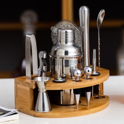 BY-F12 Bar-Shaker-Set mit halbrundem Holzsockel, Spezifikation:, 350ml, 550ml, 700ml, 750ml