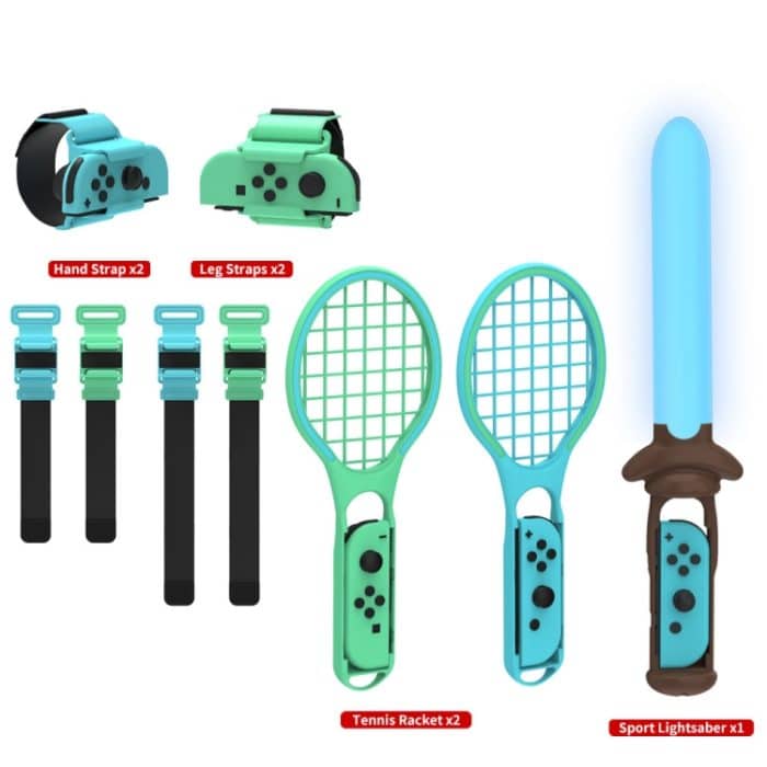 DOBE TNS-2123 Sportlichtschwert + Beinschlaufe + Tennisschläger + Handschlaufe 7-in-1-Sportset für Nintendo Switch – Bild 2