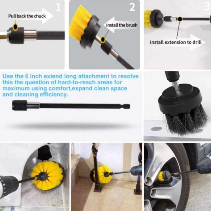 6PCS Elektrischer Bohrkopf Autoreifen Bodenspalt-Reinigungsbürste, 6 PCS / Set Brush(Yellow), 6 PCS / Set Brush(Blue), 6 PCS / Set Brush(Red), 6 PCS / Set Brush(White), 6 PCS / Set Brush(Black) – Bild 6