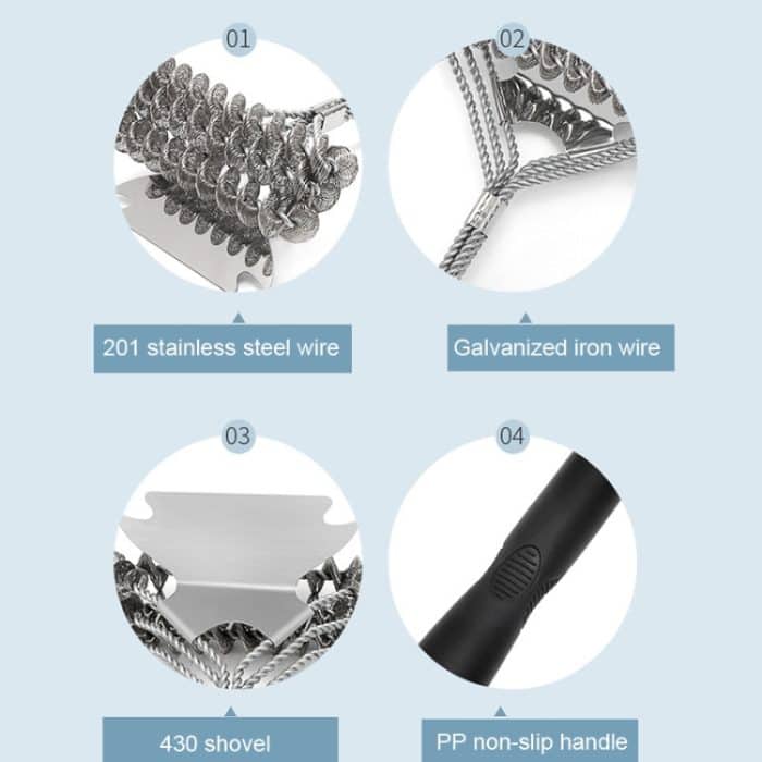 Dreiköpfige Federbürste vom Schaufeltyp BBQ-Grillgitter-Drahtbürste – Bild 6