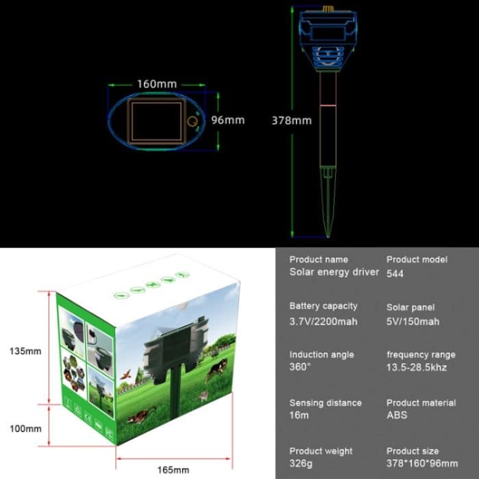 RC-544 Solar-Ultraschall-Infrarotsensor-Tiervertreiber für den Außenbereich, RC-544 – Bild 6