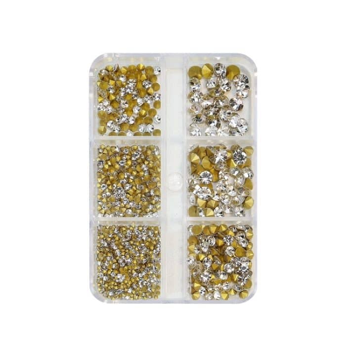 2 Sets Nail Art 6-Gitter-Diamant-Nagelschmuck mit spitzer Unterseite, 01 White Diamond, 02 AB, 03 Champagne, 04 Light Blue, 05 Purple Red, 06 Light Pink, 07 Light Green, 08 Lake Blue, 09 Red, 10 Colorful – Bild 1