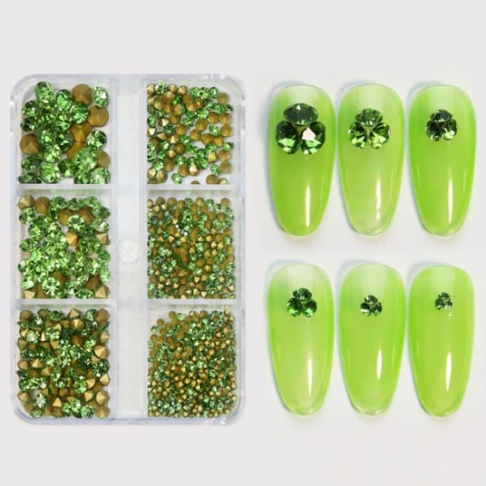 2 Sets Nail Art 6-Gitter-Diamant-Nagelschmuck mit spitzer Unterseite, 01 White Diamond, 02 AB, 03 Champagne, 04 Light Blue, 05 Purple Red, 06 Light Pink, 07 Light Green, 08 Lake Blue, 09 Red, 10 Colorful – Bild 4