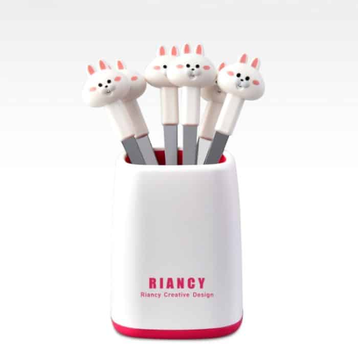 6 Gabeln + Basisset, sichere tragbare kleine Gabel aus Edelstahl, White, Yellow, Pink, Green – Bild 1