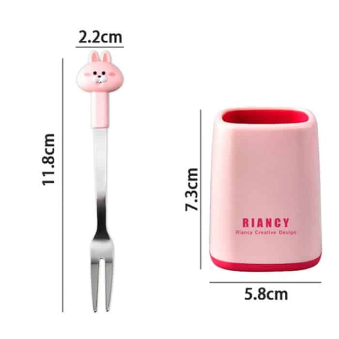 6 Gabeln + Basisset, sichere tragbare kleine Gabel aus Edelstahl, White, Yellow, Pink, Green – Bild 6