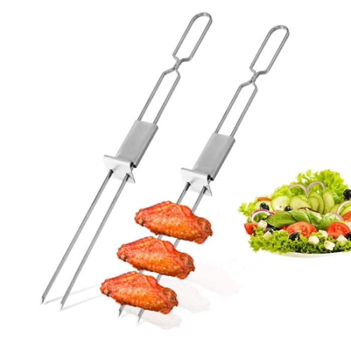 2 PCS Edelstahl Halbautomatische Doppelkopf-Grillgabel Outdoor-Grillwerkzeug – Bild 1